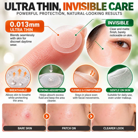 0.013mm Ultra Thin Invisible Dark Spot & Blemish Patch Bundle - Pre-Makeup Waterproof Acne Pimple Patch Set