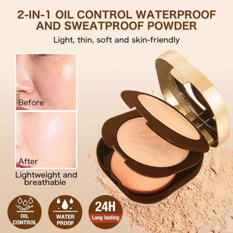 2-in-1 double layer oil control powder waterproof and sweatproof
