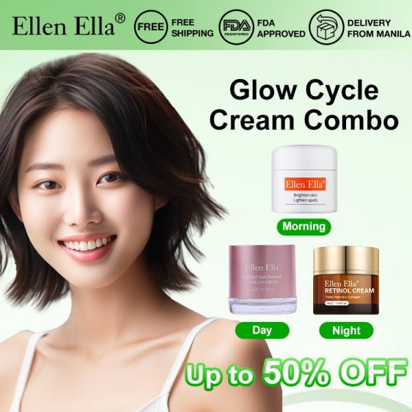 ELLEN ELLA GlowCycle Cream Combo - Vit C Cream for Morning Boost, 3-in-1 Tone up Cream for Day Glow, Retinol Cream for Night Renew - Get rid of dull and aging skin