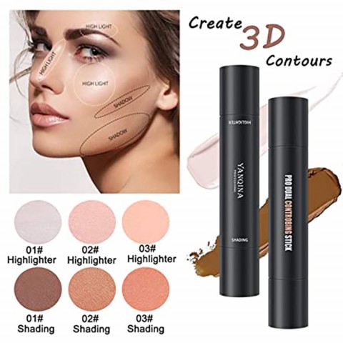 2 in 1 Highlight Stick,Shading Contour Stick. Concealer Foundation Cream Pen. Waterproof and sweatproof