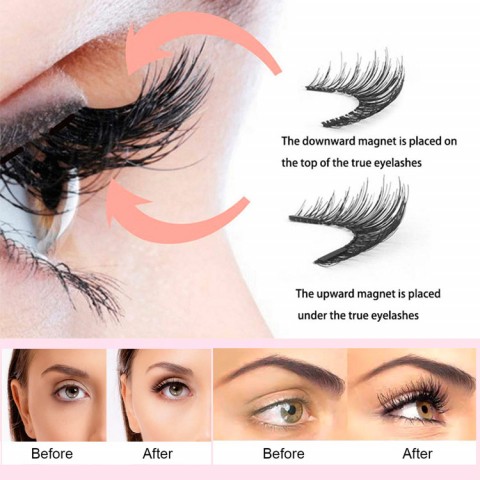 Magnetic eyelashes with 4 Magnets Reusable Handmade 3D Mink False Eyelash with Magnet Tweezers 