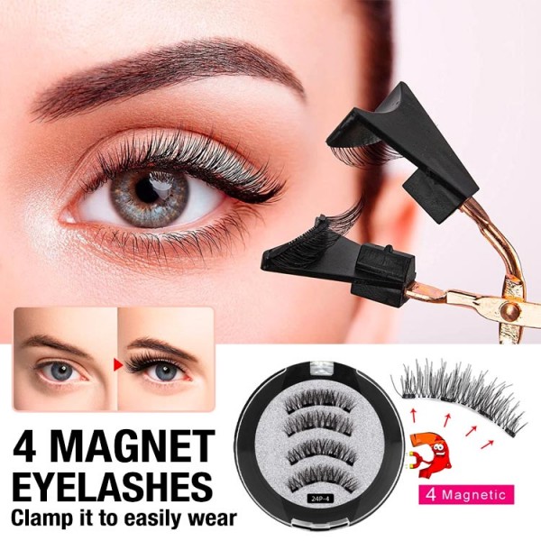 Magnetic eyelashes with 4 Magnets Reusable Handmade 3D Mink False Eyelash with Magnet Tweezers 