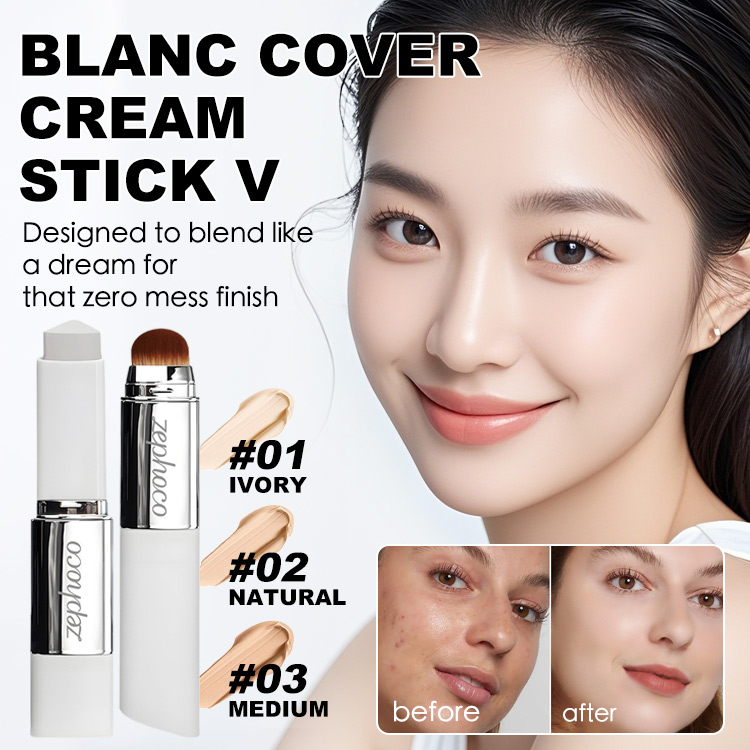 Heroes Day promotion - Blanc Cover Cream Stick V - Long lasting/Weightless coverage/Microfine soft bristles includes - The Ultimate Solution for Spot Coverage and a Smooth, Even Complexion Anywhere You Go!