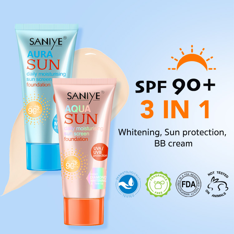  3 in 1 Whitening, BB Cream, Sunscreen sunblock SPF90,PA+++ Conceal dull skin tone, wrinkles, dark spots, pores