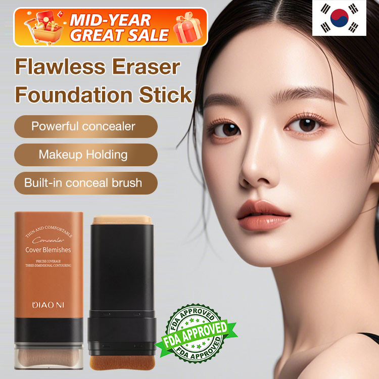 Mid-Year Great Sale buy buy now to save 100p and Add 199p to get the second one - Flawless Eraser Foundation Stick - Powerful concealer/16h makeup lasting/Bulit-in concealer brush - Get Korean flawless and radiant skin easily